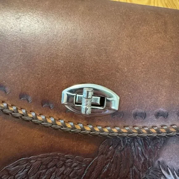 Vintage Handmade Tooled Leather Eagle Bird Saddlebag Shoulder Purse Western - Picture 9 of 16